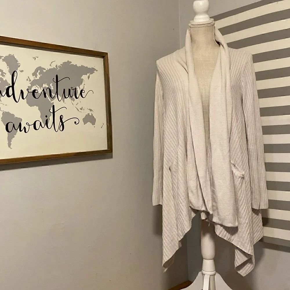 Barefoot Dreams Ivory Cozy Chic Ultra Like Long Sleeve Open Front Sweater Sz S